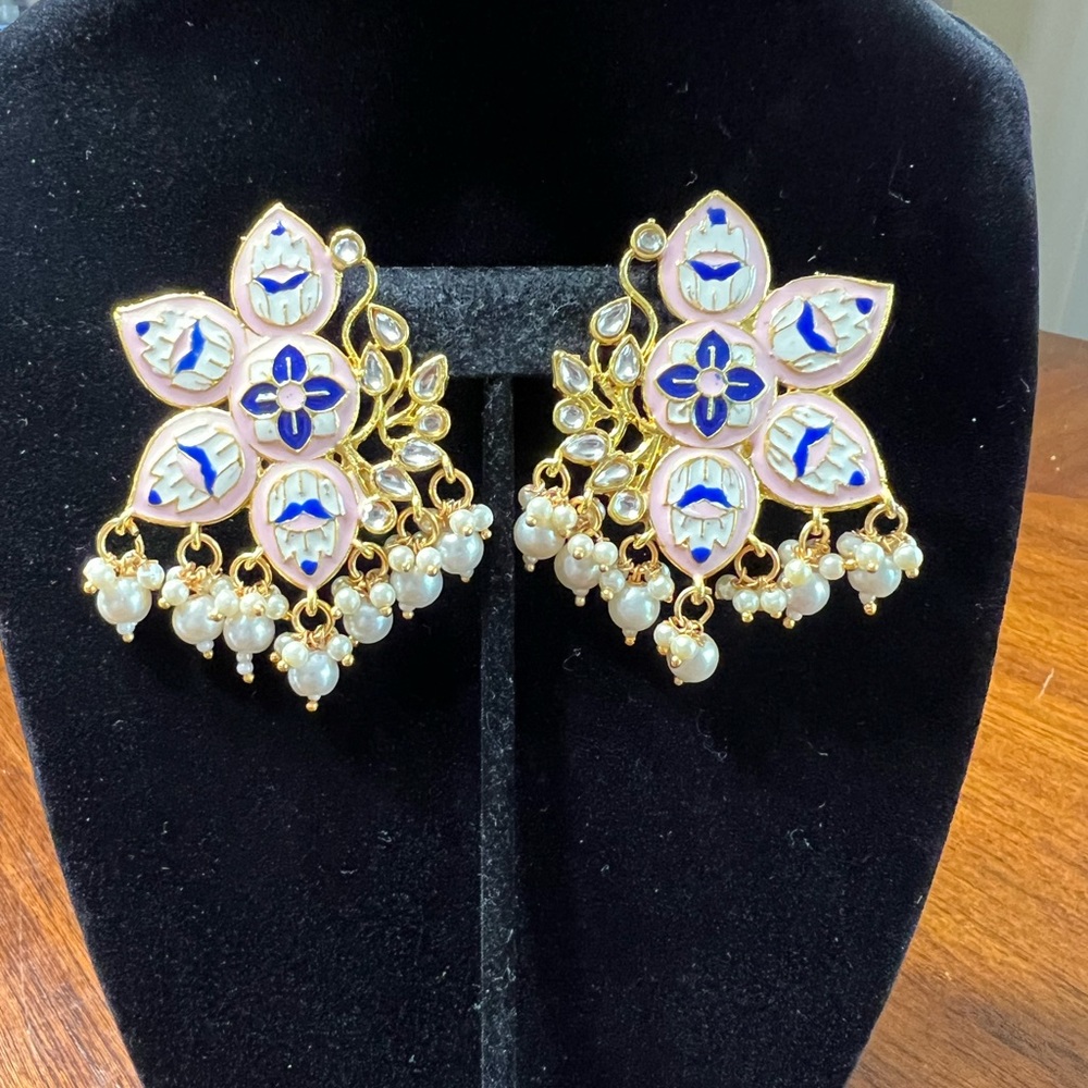 🆕 Indian Pearl Meenakari Earrings